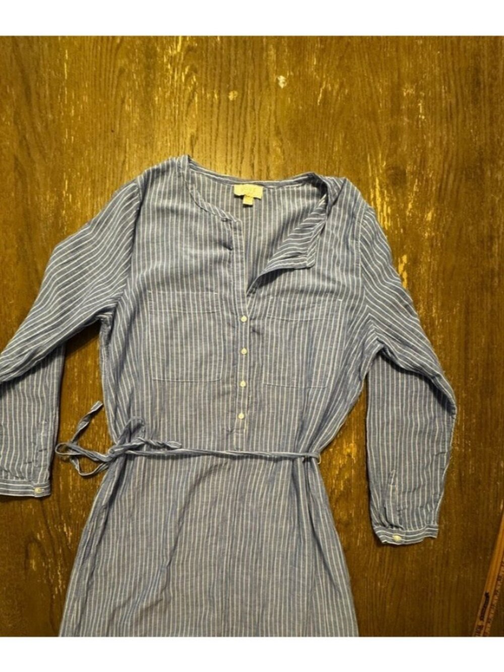 Love by Gap Stripe Crinkle Gauze Shirt Dress Cotton Linen Belt Soft Maxi Slits - Picture 6 of 10